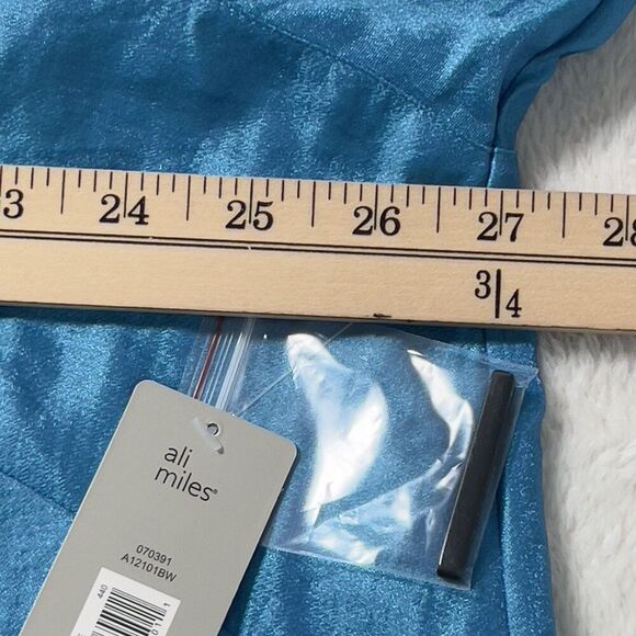 Ali Miles Tunic Top Womens Sz 2X Blue Wire Collar 3/4 Sleeves Button Front - Picture 5 of 11